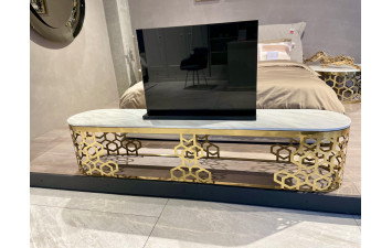 Тумба під телевізор золота нержавіюча сталь,  мармур Sogni