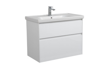 Тумба "Валенсия" (белый глянец) с умывальником "Frame" 80 см (консольная)