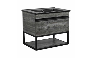 Тумба Loft-Iron (дуб морас) 65 см з умивальником Arte BLACK (консольна)