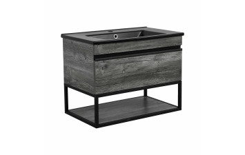 Тумба Loft-Iron (дуб морас) 75 см з умивальником Arte BLACK (консольна)