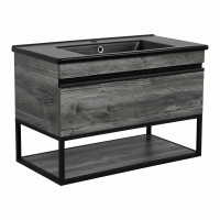 Тумба Loft-Iron (дуб морас) 85 см з умивальником Arte BLACK (консольна)