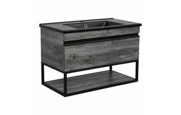 Тумба Loft-Iron (дуб морас) 85 см з умивальником Arte BLACK (консольна)