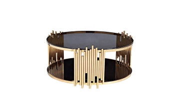 Журн. столик TT027  Золота нержав. сталь, чорне скло Sogni