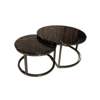 Журнальний столик TT096 (D80x45 D60x40) Чорний титановий мармур Sogni