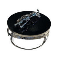 Журнальний столик TT125 (D80x45) Срібна нержав. сталь, чорне скло Sogni