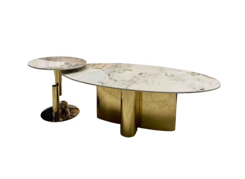 Журн. столик TT142 (130x70x45 D50x50) Золота нержав. сталь,  керамограніт Sogni