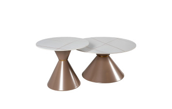 Журнальні столики CT-6048 80*80*51 см,  60*60*42 см Білий, золото мат Hestia