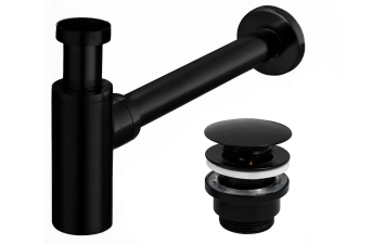 Сифон для умивальника Rea з донним клапаном KLIK-KLAK, чорний, універсальний