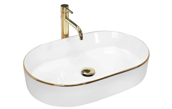 Умивальник REA Nadia білий золото накладний