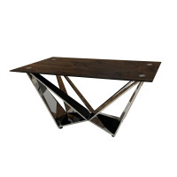 Обідній стіл DT036 Срібна нержав.сталь, чорне скло (150/90/75)