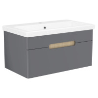 PUERTA комплект меблів 80см сірий: тумба підвісна, 1 ящик, умивальник накладний арт 13-16-018