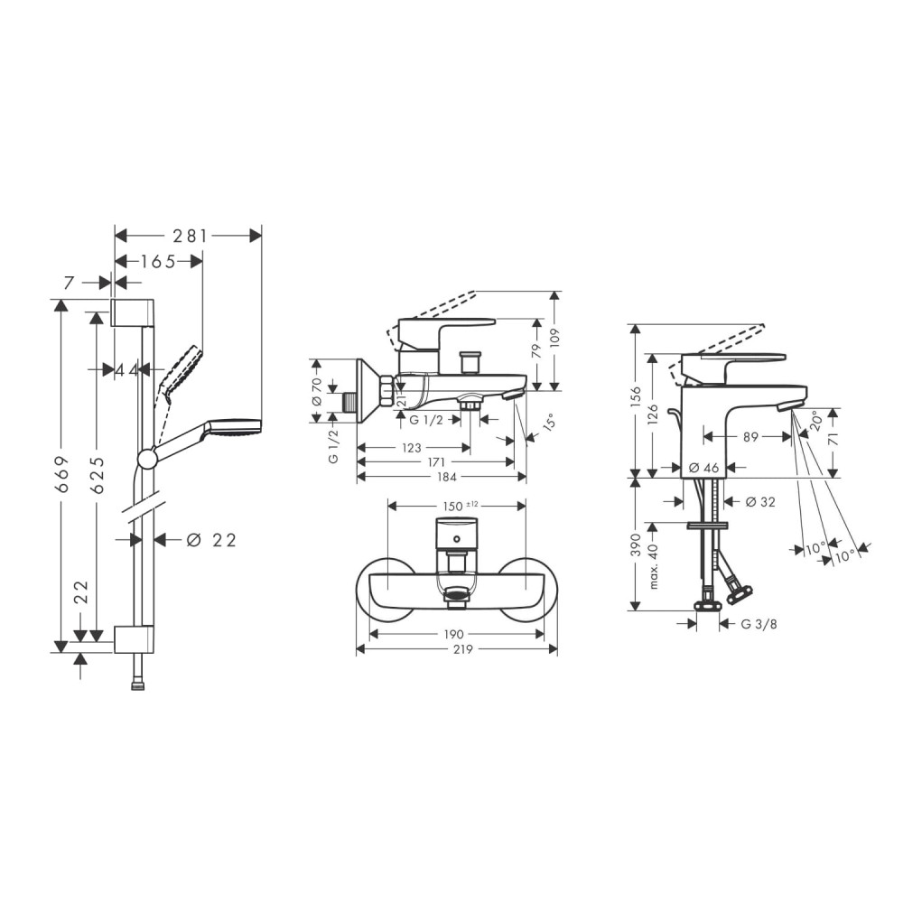 VERNIS BLEND набір змішувачів для ванни, раковина 70 (71550000, 71440000, 26533400)
