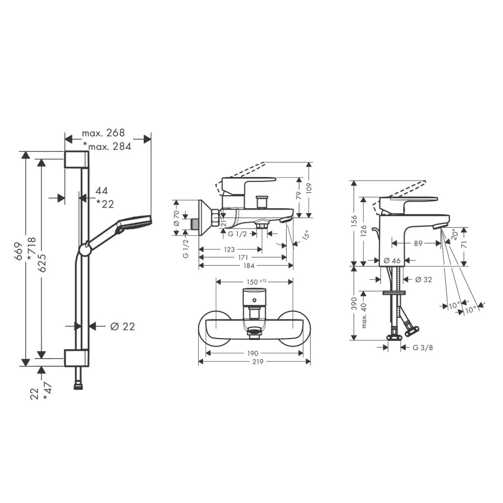 VERNIS BLEND набір змішувачів для ванни, раковина 70 (71550000, 71440000, 26275000)