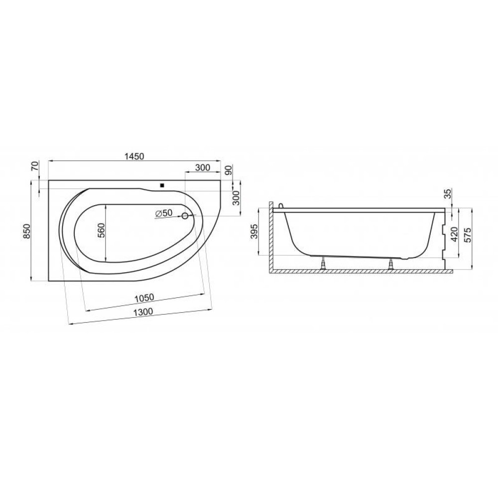 Кутова ванна MIKI ліва, 145 x 85 см
