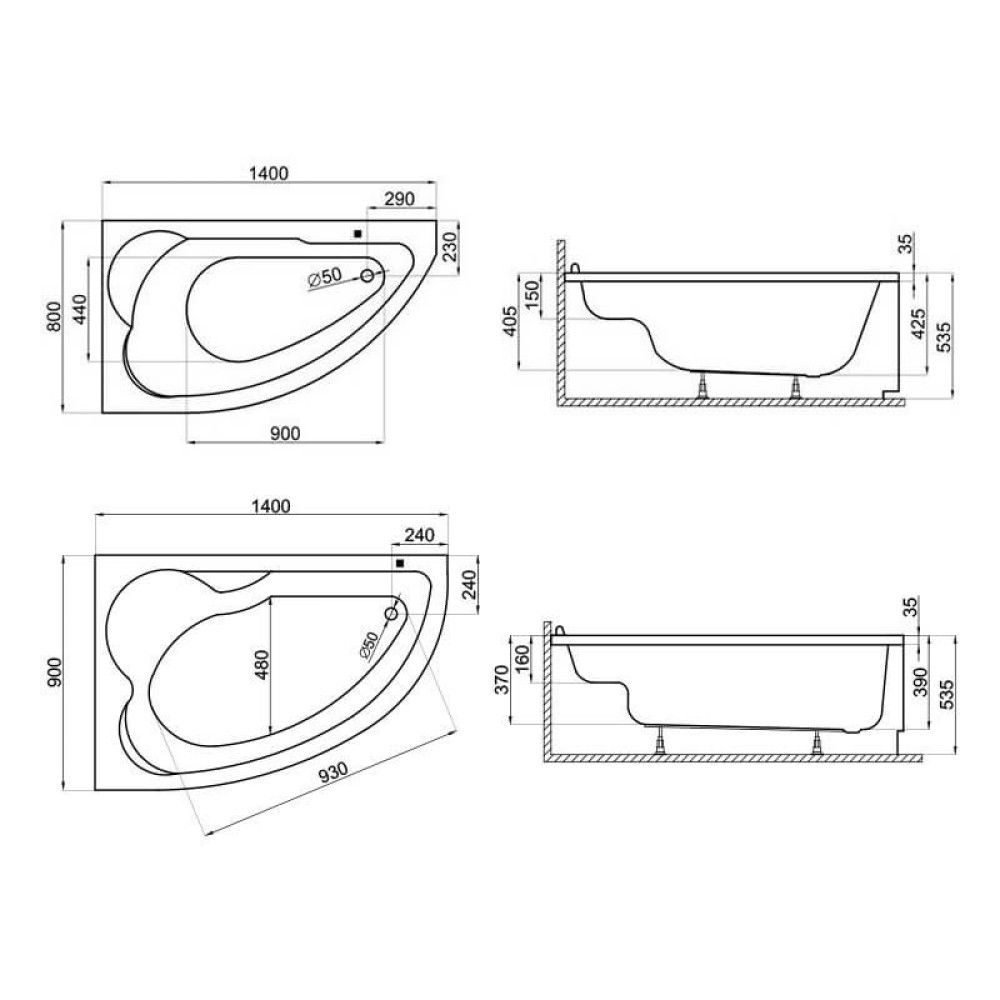 Кутова ванна NOEL ліва, 140 x 90 см